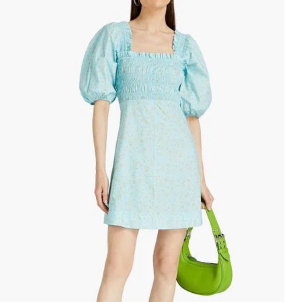 Ganni Organic Cotton Poplin Puff Sleeves Ditsy Floral Mini Dress